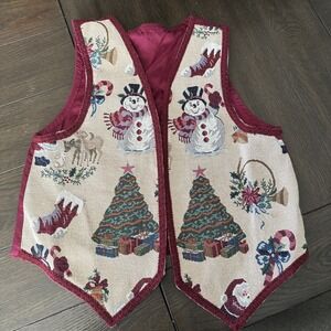 VTG 80s Tapestry Christmas Santa Snowman‎ Plus Size Vest - L?